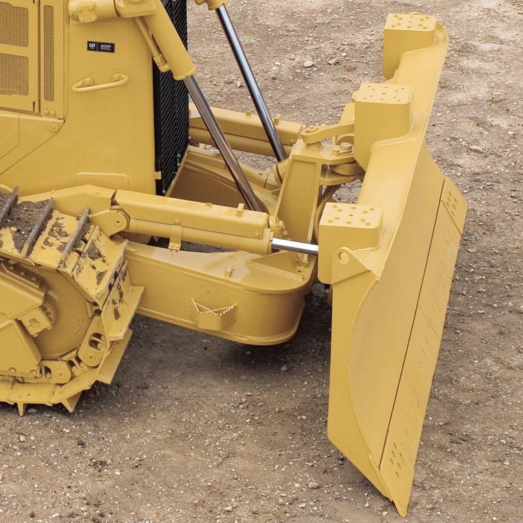 A Power-Angle-Tilt (PAT) bulldozer blade hydraulically adjusts its angle and tilt,